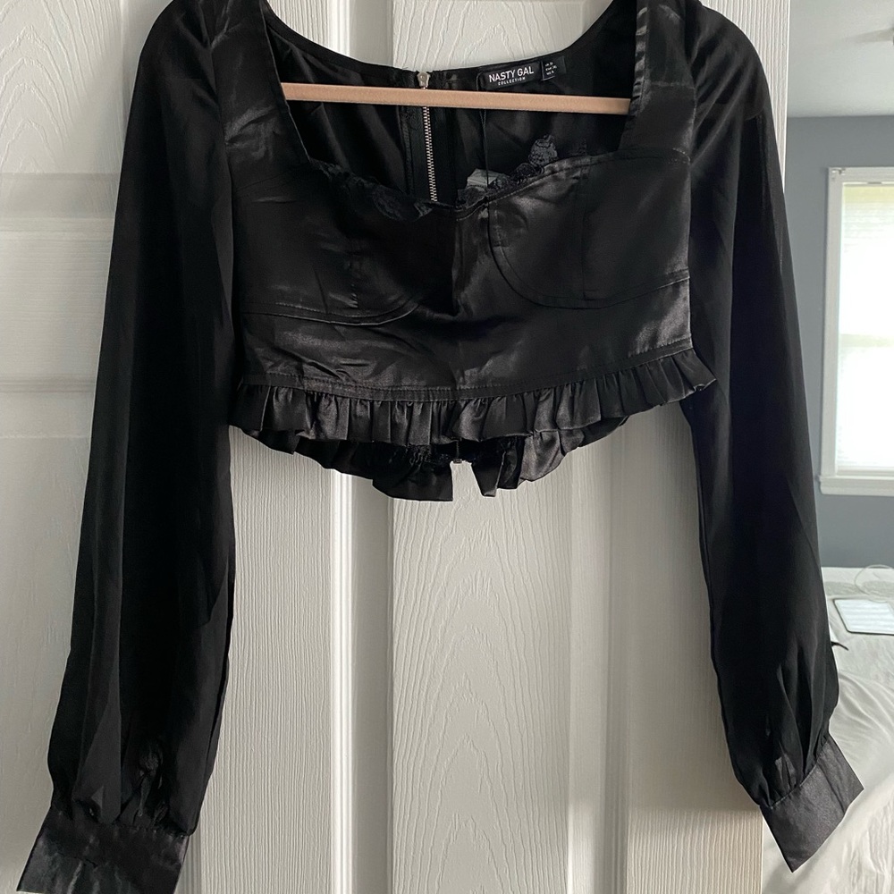 Nasty gal black satin long sleeve top
